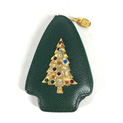 CELINE Pouch leather green Rhinestone tree Women