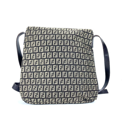 FENDI Shoulder Bag Leather / canvas Brown Zucchino FF logo