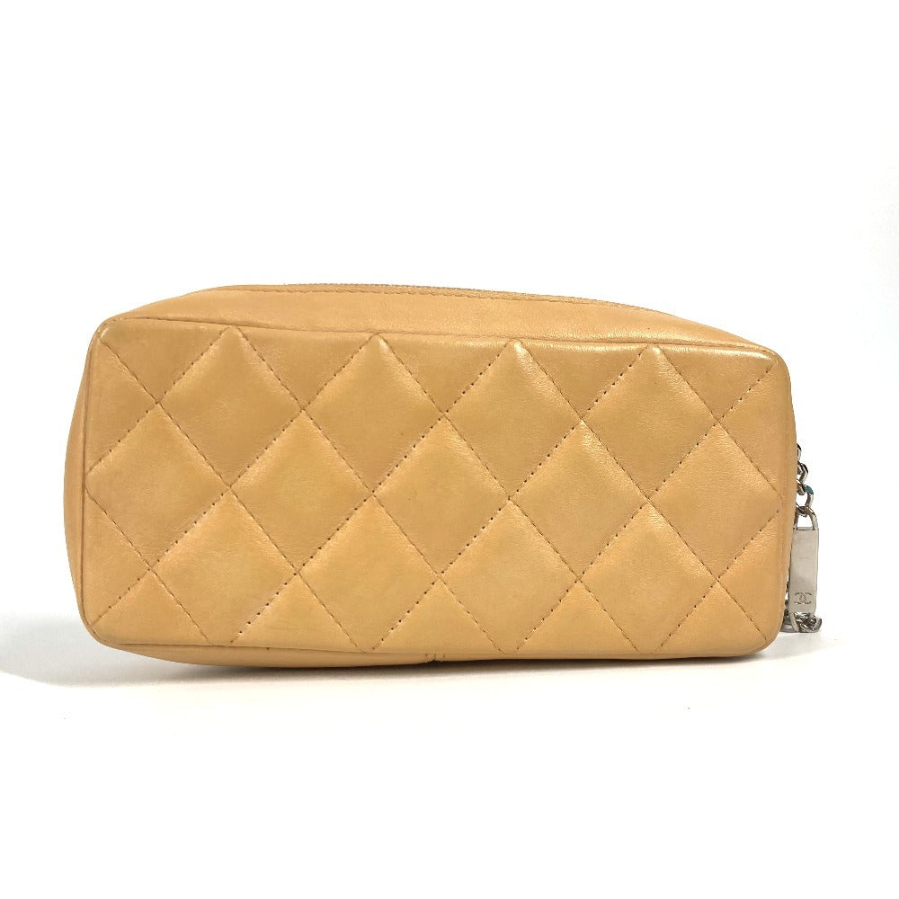 CHANEL Pouch leather beige Cambon line CC COCO Mark Women