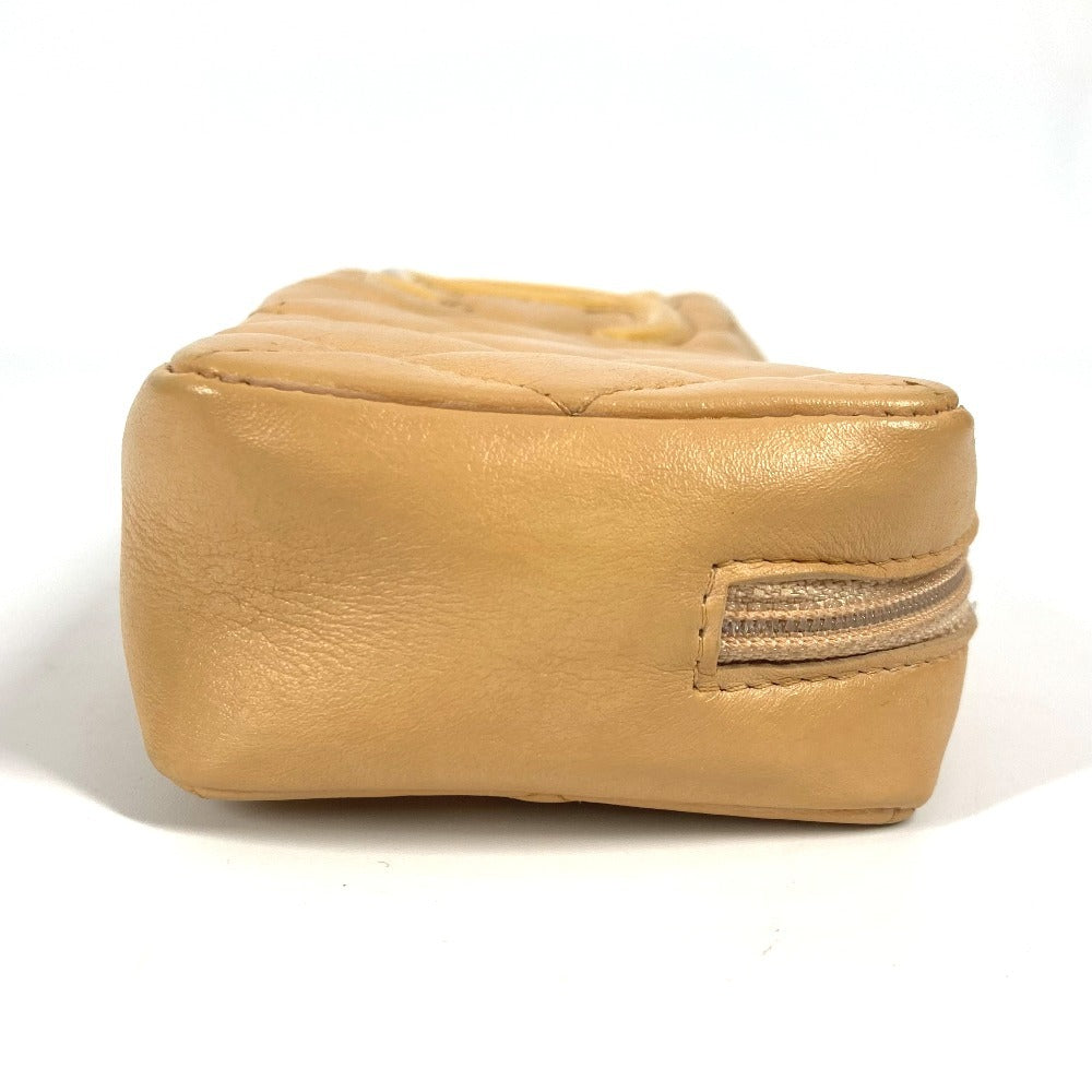 CHANEL Pouch leather beige Cambon line CC COCO Mark Women