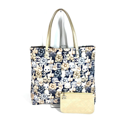 CHANEL Shoulder Bag Leather / nylon blue Cat Choupette Camellia Cat