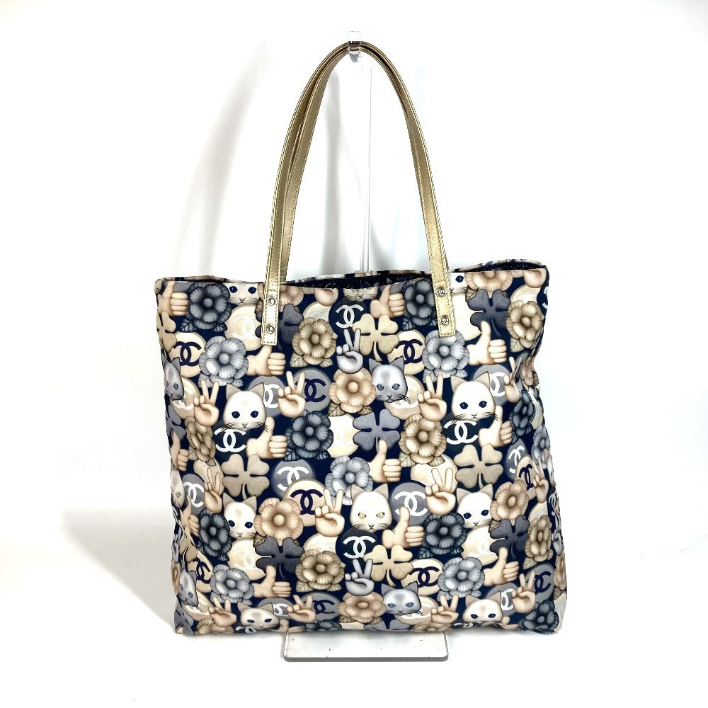 CHANEL Shoulder Bag Leather / nylon blue Cat Choupette Camellia Cat