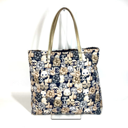 CHANEL Shoulder Bag Leather / nylon blue Cat Choupette Camellia Cat