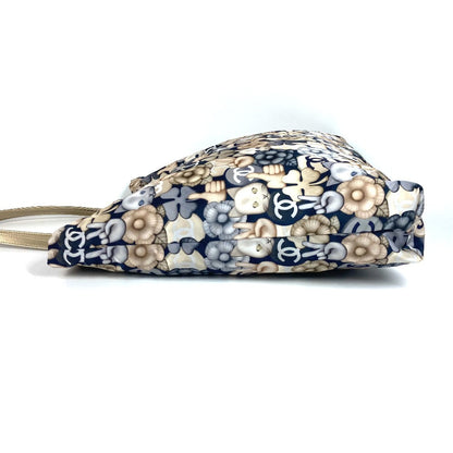 CHANEL Shoulder Bag Leather / nylon blue Cat Choupette Camellia Cat