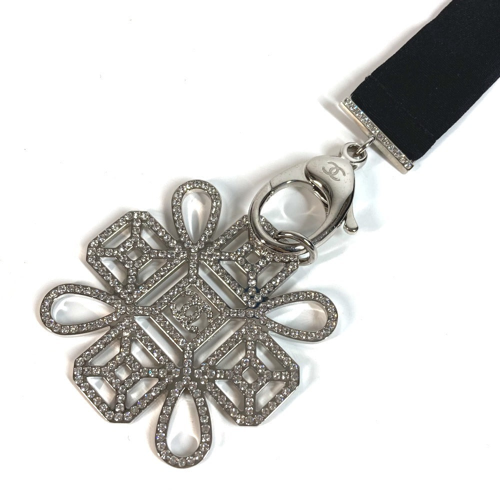 CHANEL strap metal black CC COCO Mark Rhinestone Neck strap