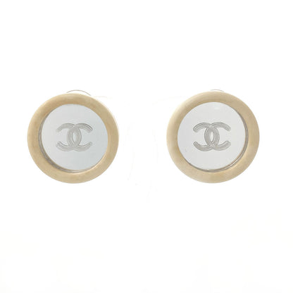 CHANEL Earring Synthetic resin, metal white vintage COCO Mark