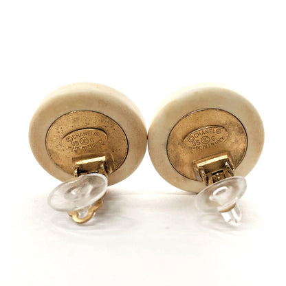 CHANEL Earring Synthetic resin, metal white vintage COCO Mark