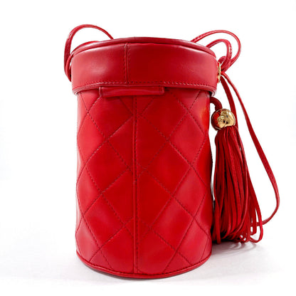 CHANEL Shoulder Bag lambskin Red Matrasse vintage Fringe COCO Mark