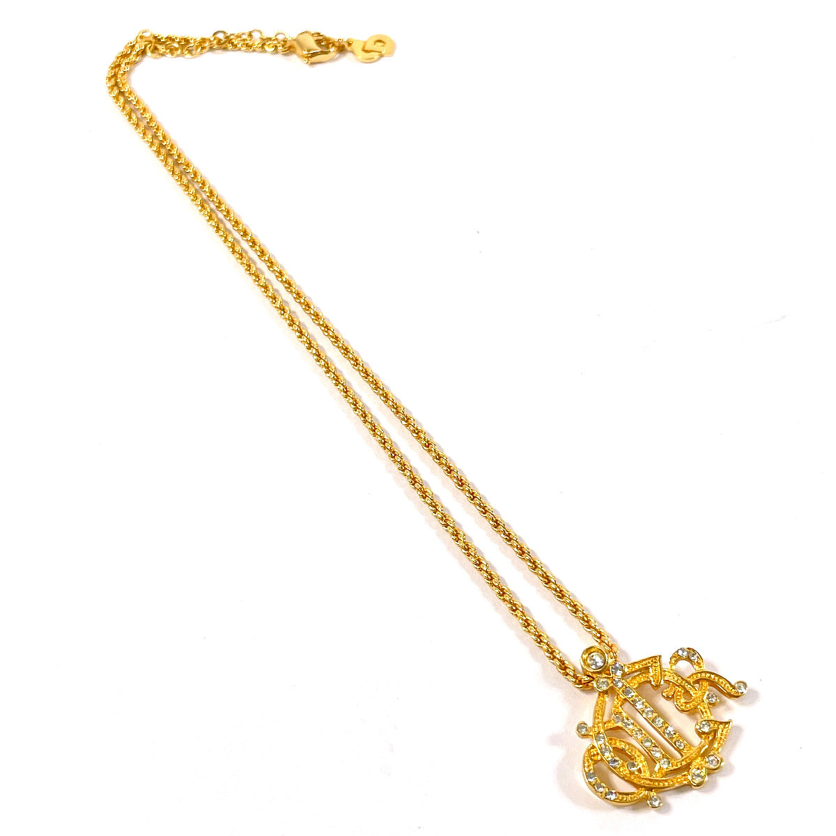 Christian Dior Necklace Metal, Rhinestone gold Emblem logo