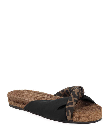 FENDI TWISTED SATIN ESPADRILLE SLIDE SANDALS