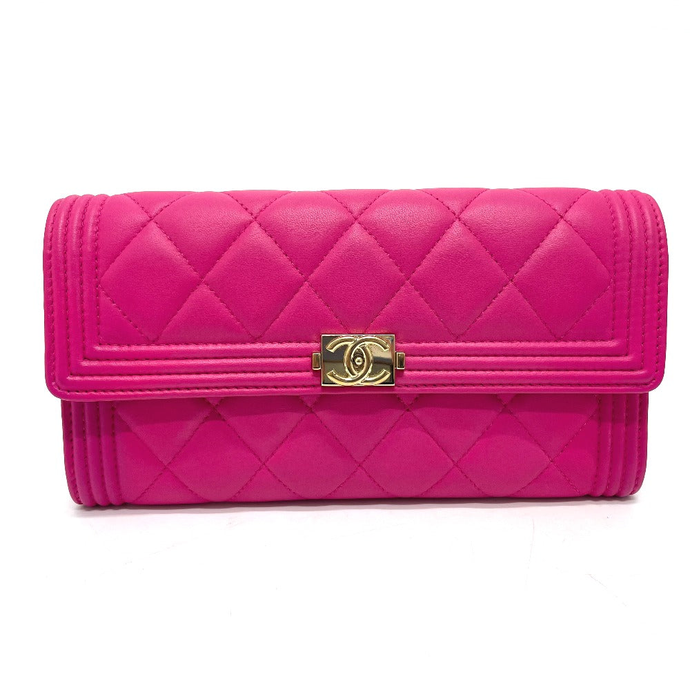 CHANEL Long Wallet Purse A80286 lambskin pink Zip Around Matrasse Boy chanel Women