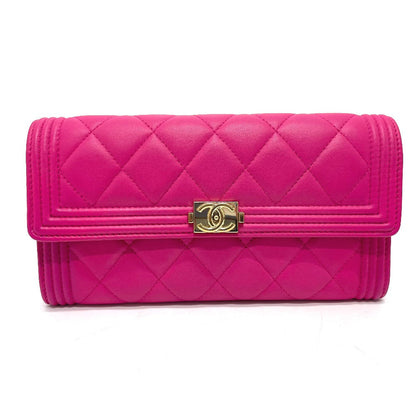 CHANEL Long Wallet Purse A80286 lambskin pink Zip Around Matrasse Boy chanel Women