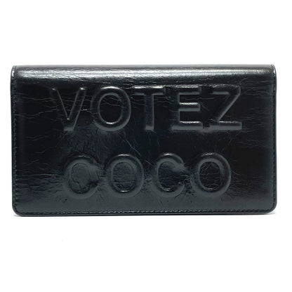 CHANEL Folded wallet A82184 leather black VOTEZ COCO Logo embossed vintage Women