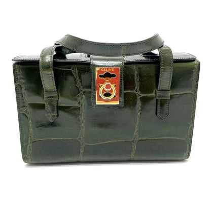 CELINE Handbag leather green Croco embossed Handbag Women