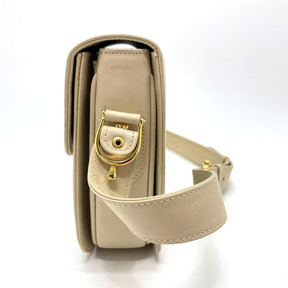 CELINE Shoulder Bag leather Beige x Gold Metal Carriage Metal vintage Women