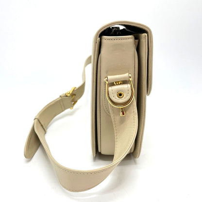 CELINE Shoulder Bag leather Beige x Gold Metal Carriage Metal vintage Women