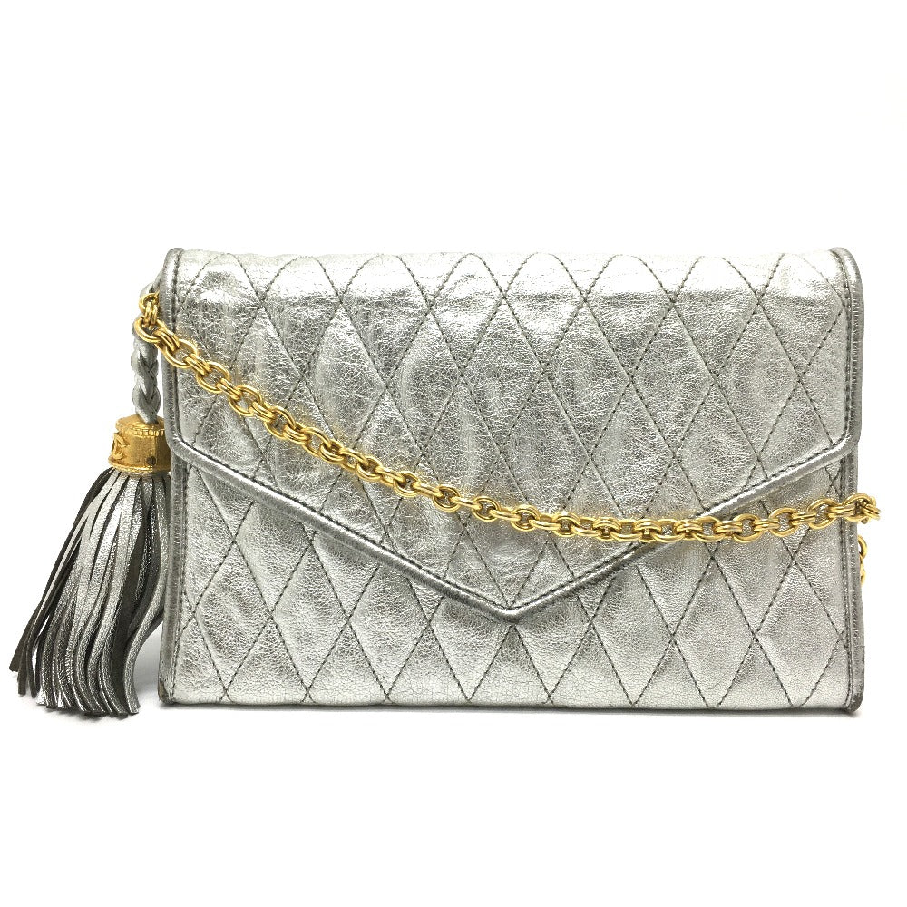 CHANEL Shoulder Bag leather Silverx Gold Metal quilting matelasse Fringe CCCOCO Mark Women