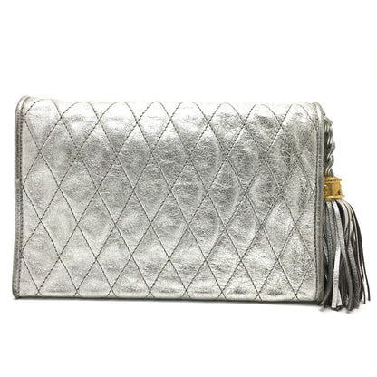 CHANEL Shoulder Bag leather Silverx Gold Metal quilting matelasse Fringe CCCOCO Mark Women