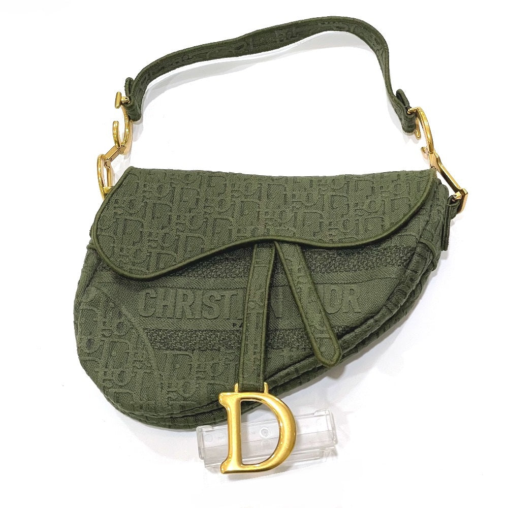 Christian Dior Handbag canvas khaki Oblique SADDLE saddle bag embroidered Women