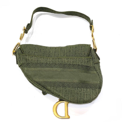 Christian Dior Handbag canvas khaki Oblique SADDLE saddle bag embroidered Women