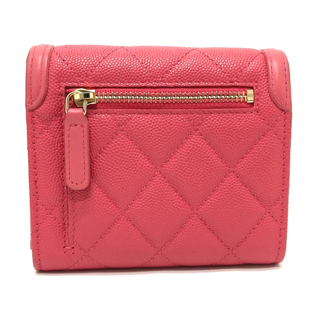 CHANEL Trifold wallet AP0375 Caviar skin Pink type CC filigree Matrasse Women
