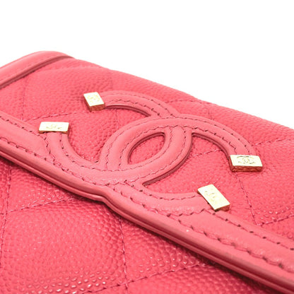 CHANEL Trifold wallet AP0375 Caviar skin Pink type CC filigree Matrasse Women