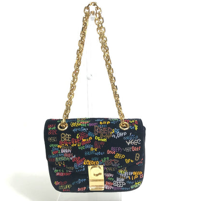 CELINE Shoulder Bag suede Black x multicolor Small C multi beads Women