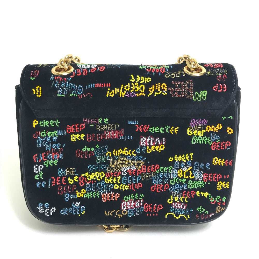 CELINE Shoulder Bag suede Black x multicolor Small C multi beads Women