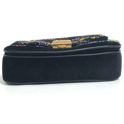 CELINE Shoulder Bag suede Black x multicolor Small C multi beads Women