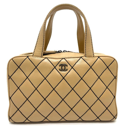 CHANEL Handbag lambskin beige CC COCO Mark Wild stitch Women