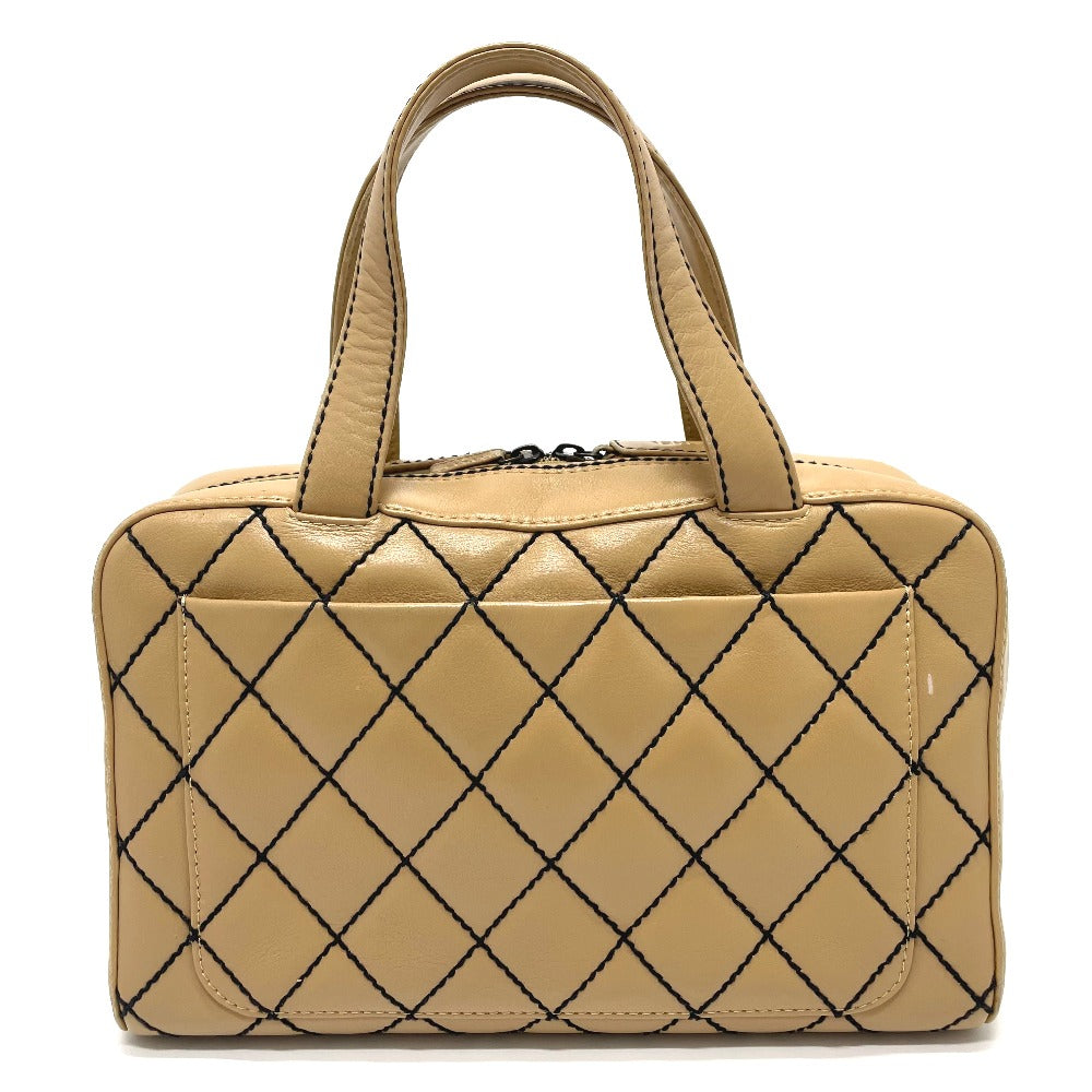 CHANEL Handbag lambskin beige CC COCO Mark Wild stitch Women