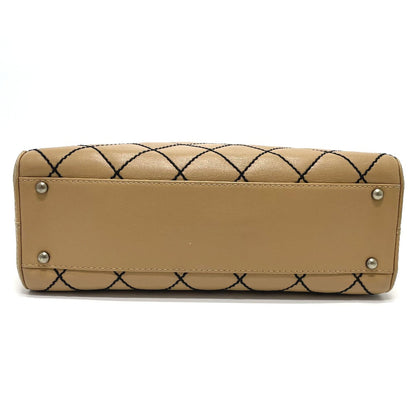 CHANEL Handbag lambskin beige CC COCO Mark Wild stitch Women