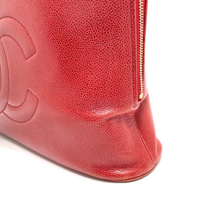 CHANEL Shoulder Bag Caviar skin Red CC COCO Mark Ball charm Women