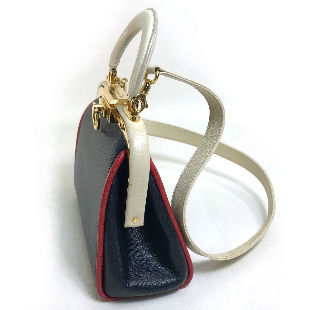 Christian Dior Handbag leather Navy x White type x Red Tricolor Vintage Gamaguchi Women