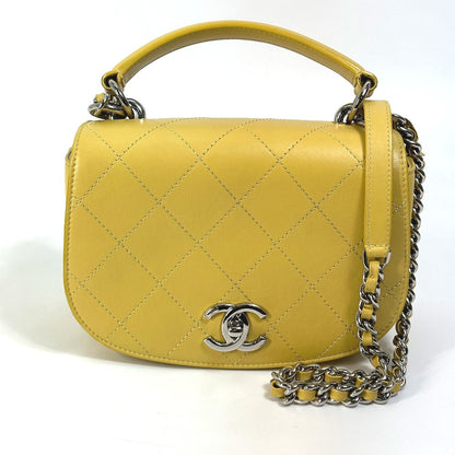 CHANEL Shoulder Bag Calfskin Yellow type CC COCO Mark stitch matelassÃÂ©