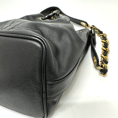CHANEL Shoulder Bag Caviar skin black COCO Mark Dekacoco drawstring purse