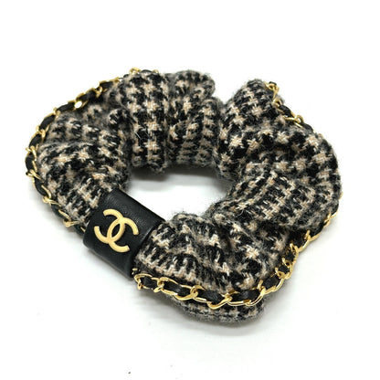 CHANEL hair accessory Cotton, Leather beige COCO Mark Houndstooth Hair accessories Chain Women