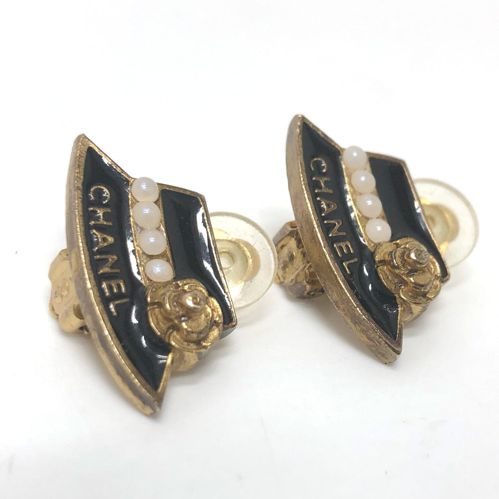 CHANEL Earring Gold Plated black Hat motif Women