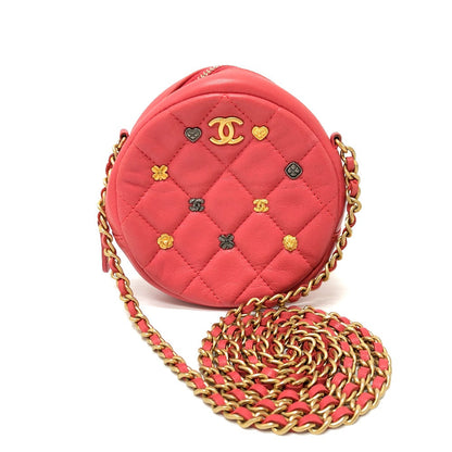 CHANEL Shoulder Bag lambskin Pink type CC COCO Mark Matelasse Mini Round Women
