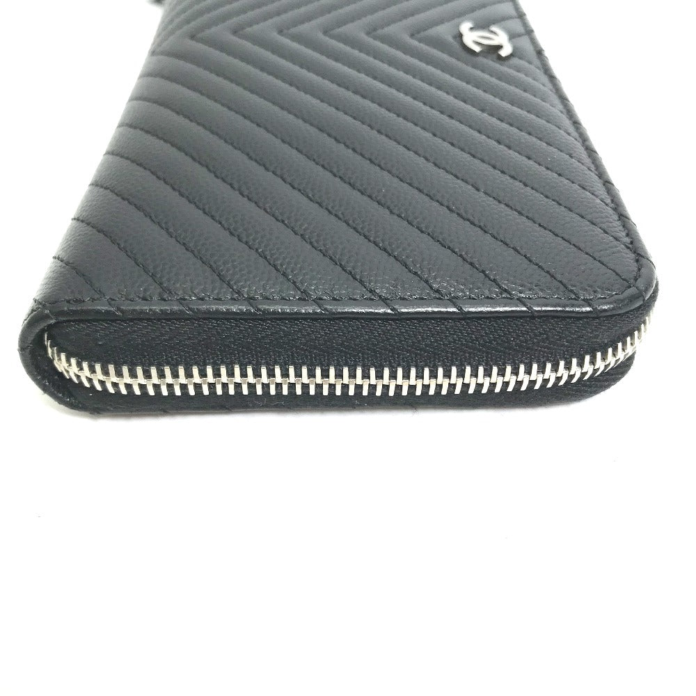 CHANEL Long Wallet Purse A50097 Caviar skin black CC COCO Mark Vstitch quilting Women