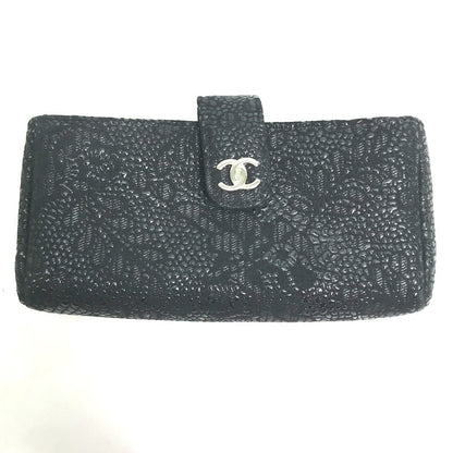 CHANEL Pouch leather black COCO Mark CC Women
