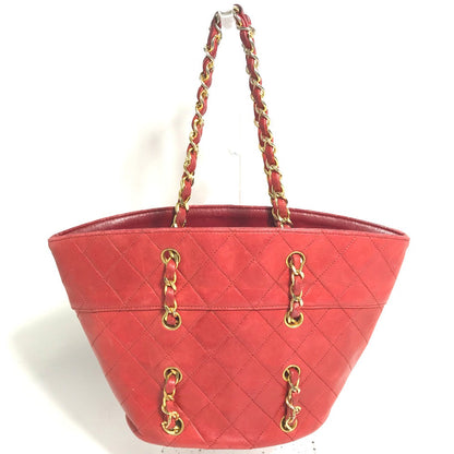 CHANEL Shoulder Bag lambskin Red vintage Matrasse quilting Women
