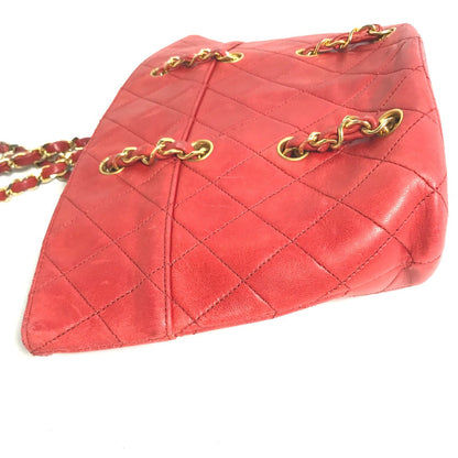 CHANEL Shoulder Bag lambskin Red vintage Matrasse quilting Women