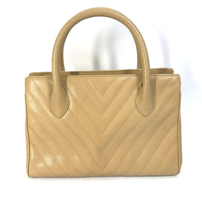CHANEL Handbag Caviar skin beige Chevron Vstitch Vintage Women