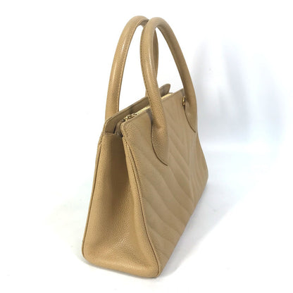 CHANEL Handbag Caviar skin beige Chevron Vstitch Vintage Women