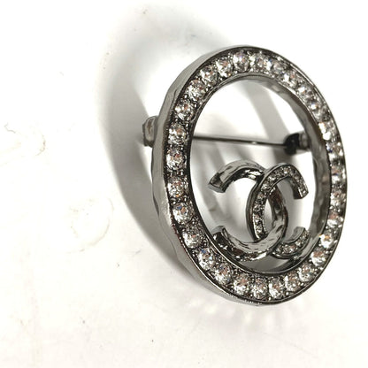 CHANEL Brooch metal Silver 21K CC COCO Mark Round Rhinestone