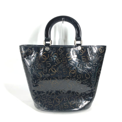 CHANEL Tote Bag Patent leather black punching logo CC COCO Mark NO5
