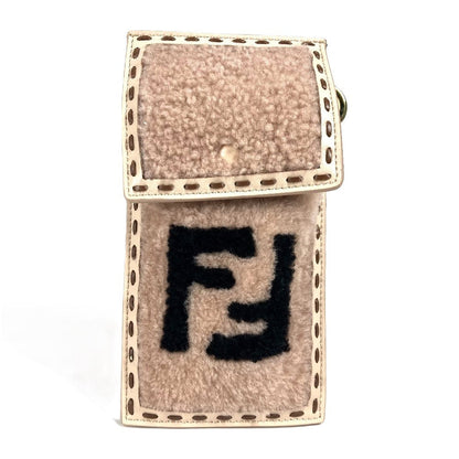 FENDI Pouch 7AS047 Fur, Leather beige Smartphone case phone pouch Women
