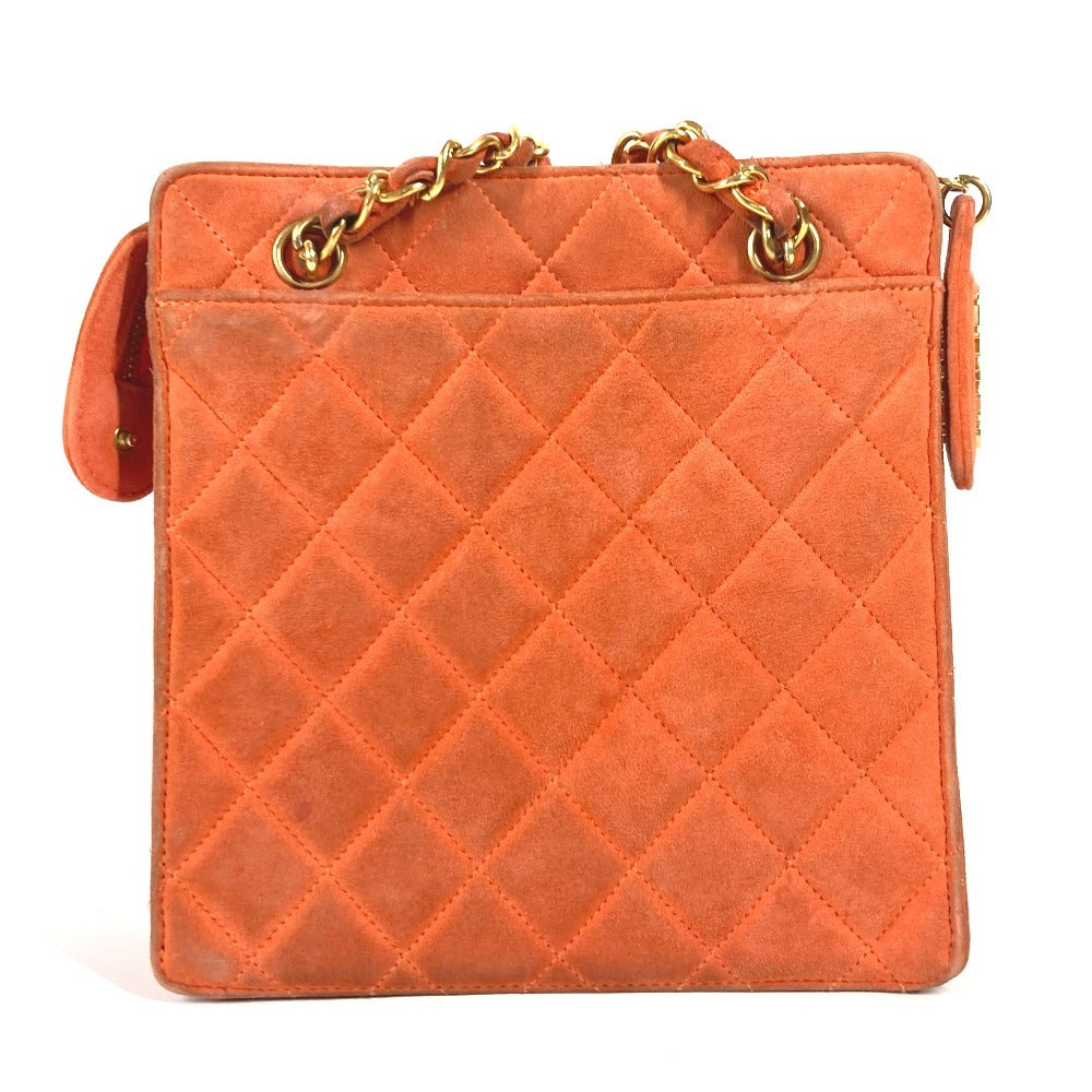 CHANEL Shoulder Bag suede Orange vintage CC COCO Mark Matelasse Quilting Women