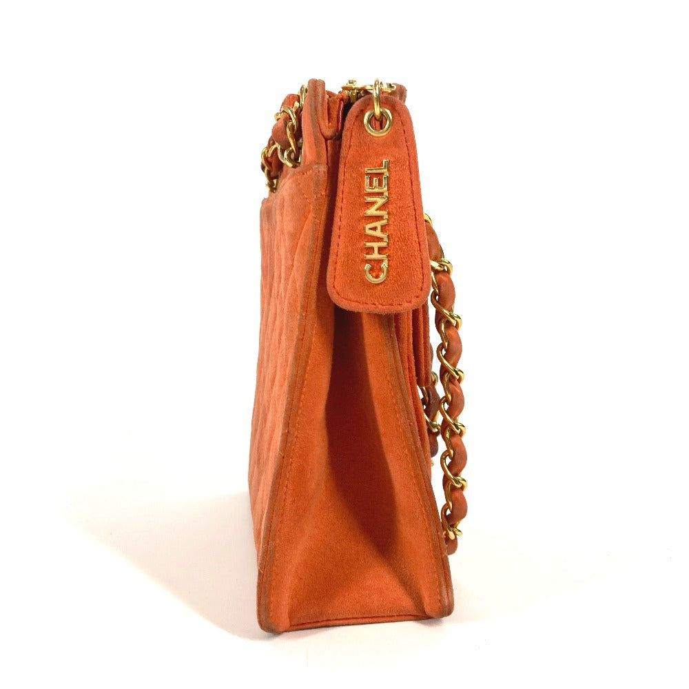 CHANEL Shoulder Bag suede Orange vintage CC COCO Mark Matelasse Quilting Women